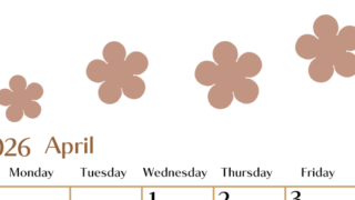 2026年4月カレンダーは縦型日曜始まりでベージュの花がおしゃれ：無料(2026-01340410)