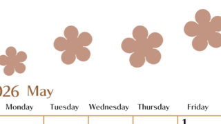 2026年5月カレンダーは縦型日曜始まりでベージュの花がおしゃれ：無料(2026-01340510)