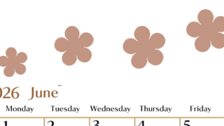 2026年6月カレンダーは縦型日曜始まりでベージュの花がおしゃれ：無料(2026-01340610)