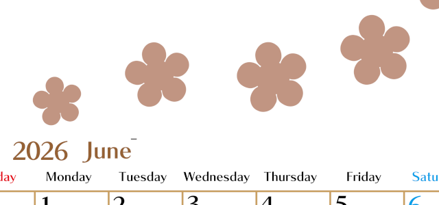 2026年6月カレンダーは縦型日曜始まりでベージュの花がおしゃれ：無料(2026-01340610)