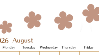2026年8月カレンダーは縦型日曜始まりでベージュの花がおしゃれ：無料(2026-01340810)