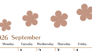 2026年9月カレンダーは縦型日曜始まりでベージュの花がおしゃれ：無料(2026-01340910)