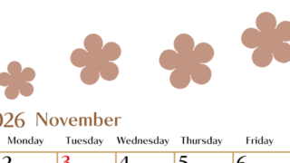 2026年11月カレンダーは縦型日曜始まりでベージュの花がおしゃれ：無料(2026-01341110)