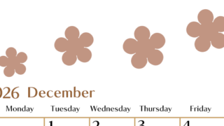 2026年12月カレンダーは縦型日曜始まりでベージュの花がおしゃれ：無料(2026-01341210)