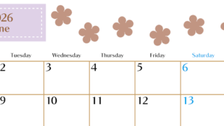 2026年6月カレンダーは横型月曜始まりでベージュの花がおしゃれ：無料(2026-01340601)