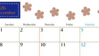 2026年12月カレンダーは横型月曜始まりでベージュの花がおしゃれ：無料(2026-01341201)