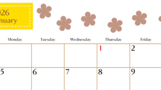 2026年1月カレンダーは横型日曜始まりでベージュの花がおしゃれ：無料(2026-01340100)