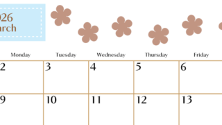 2026年3月カレンダーは横型日曜始まりでベージュの花がおしゃれ：無料(2026-01340300)