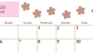 2026年4月カレンダーは横型日曜始まりでベージュの花がおしゃれ：無料(2026-01340400)