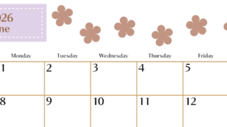2026年6月カレンダーは横型日曜始まりでベージュの花がおしゃれ：無料(2026-01340600)