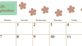2026年9月カレンダーは横型日曜始まりでベージュの花がおしゃれ：無料(2026-01340900)