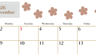 2026年11月カレンダーは横型日曜始まりでベージュの花がおしゃれ：無料(2026-01341100)