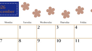 2026年12月カレンダーは横型日曜始まりでベージュの花がおしゃれ：無料(2026-01341200)