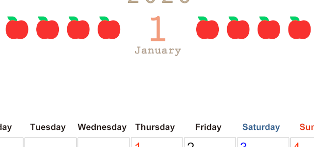 2026年1月カレンダーは縦型月曜始まりで旬のフルーツのイラストがおしゃれ：無料(2026-01350111)