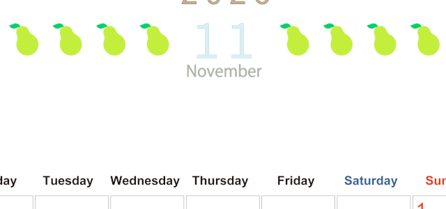 2026年11月カレンダーは縦型月曜始まりで旬のフルーツのイラストがおしゃれ：無料(2026-01351111)