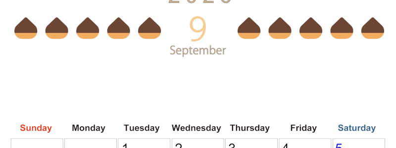 2026年9月カレンダーは縦型日曜始まりで旬のフルーツのイラストがおしゃれ：無料(2026-01350910)