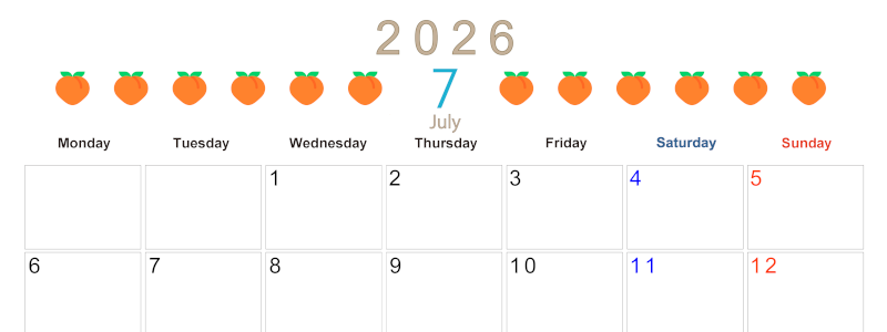 2026年7月カレンダーは横型月曜始まり でベージュの花がおしゃれ：無料(2026-01350701)