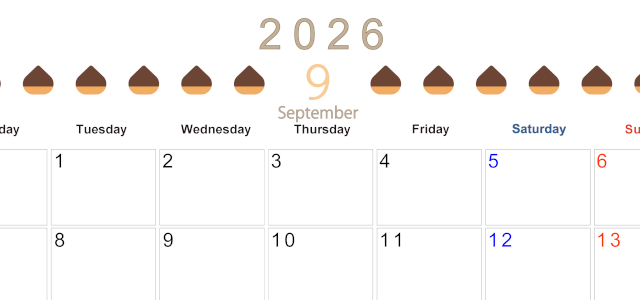 2026年9月カレンダーは横型月曜始まりで旬のフルーツのイラストがおしゃれ：無料(2026-01350901)