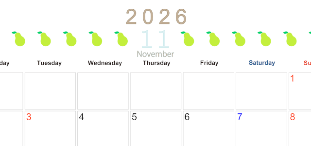 2026年11月カレンダーは横型月曜始まりで旬のフルーツのイラストがおしゃれ：無料(2026-01351101)
