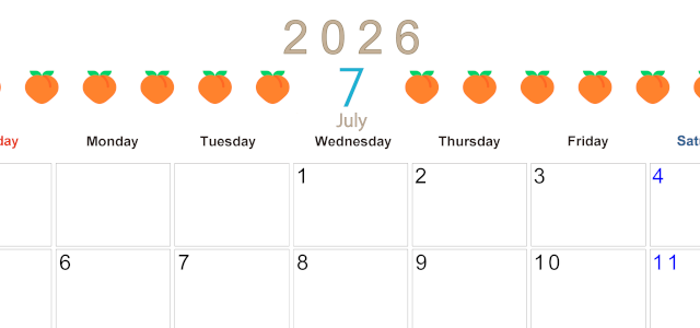 2026年7月カレンダーは横型日曜始まりで旬のフルーツのイラストがおしゃれ：無料(2026-01350700)