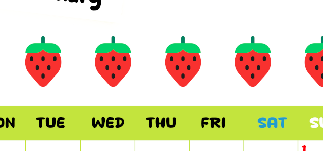 2026年2月カレンダーは縦型月曜始まりで季節感あふれる果物のカラフルなイラストがかわいい：無料(2026-01360211)