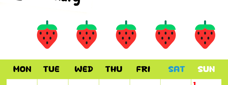 2026年2月カレンダーは縦型月曜始まりで季節感あふれる果物のカラフルなイラストがかわいい：無料(2026-01360211)