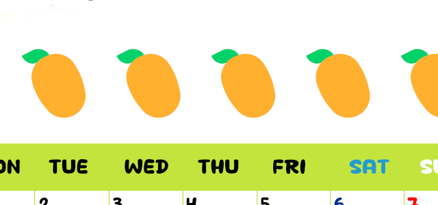 2026年6月カレンダーは縦型月曜始まりで季節感あふれる果物のカラフルなイラストがかわいい：無料(2026-01360611)