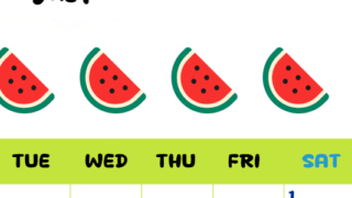 2026年8月カレンダーは縦型月曜始まりで季節感あふれる果物のカラフルなイラストがかわいい：無料(2026-01360811)
