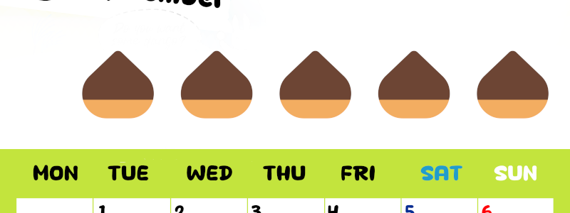 2026年9月カレンダーは縦型月曜始まりで季節感あふれる果物のカラフルなイラストがかわいい：無料(2026-01360911)