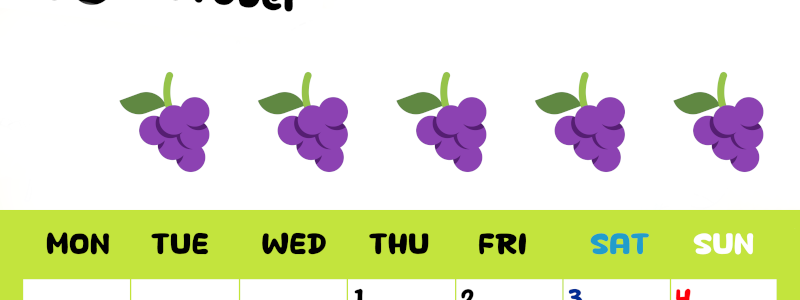 2026年10月カレンダーは縦型月曜始まりで季節感あふれる果物のカラフルなイラストがかわいい：無料(2026-01361011)