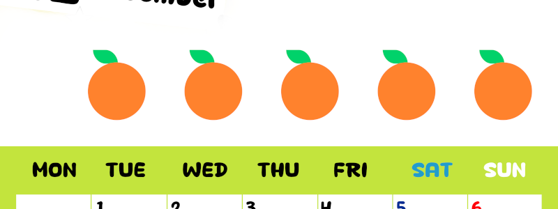 2026年12月カレンダーは縦型月曜始まりで季節感あふれる果物のカラフルなイラストがかわいい：無料(2026-01361211)