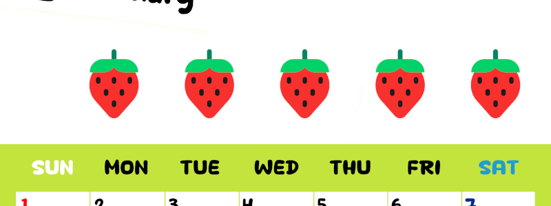 2026年2月カレンダーは縦型日曜始まりで季節感あふれる果物のカラフルなイラストがかわいい：無料(2026-01360210)
