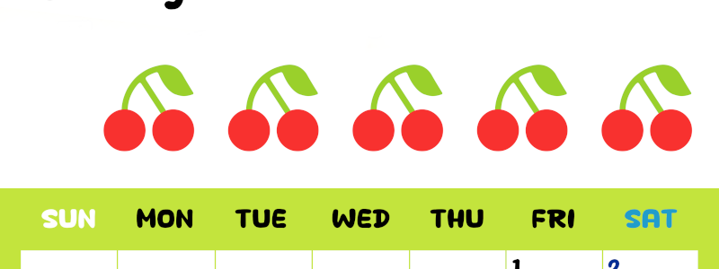 2026年5月カレンダーは縦型日曜始まりで季節感あふれる果物のカラフルなイラストがかわいい：無料(2026-01360510)