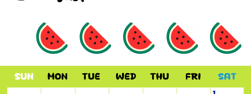 2026年8月カレンダーは縦型日曜始まりで季節感あふれる果物のカラフルなイラストがかわいい：無料(2026-01360810)
