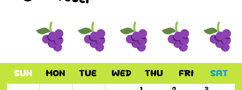 2026年10月カレンダーは縦型日曜始まりで季節感あふれる果物のカラフルなイラストがかわいい：無料(2026-01361010)