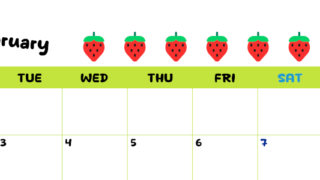 2026年2月カレンダーは横型月曜始まりで季節感あふれる果物のカラフルなイラストがかわいい：無料(2026-01360201)
