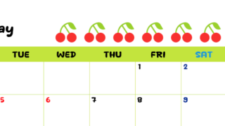 2026年5月カレンダーは横型月曜始まりで季節感あふれる果物のカラフルなイラストがかわいい：無料(2026-01360501)