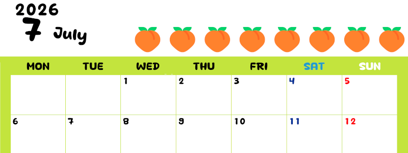 2026年7月カレンダーは横型月曜始まり でベージュの花がおしゃれ：無料(2026-01360701)