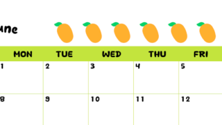 2026年6月カレンダーは横型日曜始まりで季節感あふれる果物のカラフルなイラストがかわいい：無料(2026-01360600)