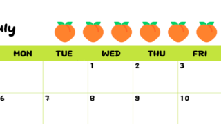 2026年7月カレンダーは横型日曜始まりで季節感あふれる果物のカラフルなイラストがかわいい：無料(2026-01360700)