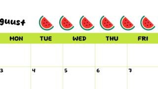 2026年8月カレンダーは横型日曜始まりで季節感あふれる果物のカラフルなイラストがかわいい：無料(2026-01360800)