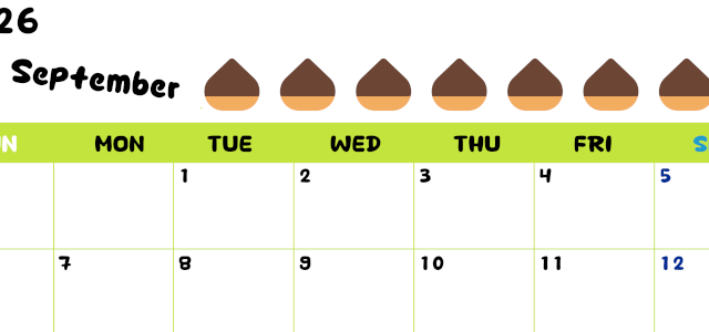 2026年9月カレンダーは横型日曜始まりで季節感あふれる果物のカラフルなイラストがかわいい：無料(2026-01360900)