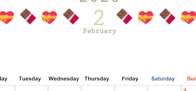 2026年2月カレンダーは縦型月曜始まりで季節感あふれる行事のカラフルなイラストがおしゃれ：無料(2026-01370211)