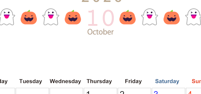 2026年10月カレンダーは縦型月曜始まりで季節感あふれる行事のカラフルなイラストがおしゃれ：無料(2026-01371011)