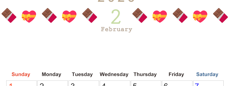 2026年2月カレンダーは縦型日曜始まりで季節感あふれる行事のカラフルなイラストがおしゃれ：無料(2026-01370210)