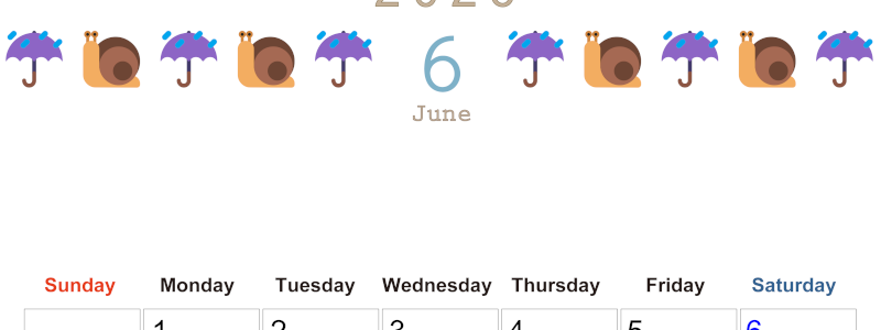 2026年6月カレンダーは縦型日曜始まりで季節感あふれる行事のカラフルなイラストがおしゃれ：無料(2026-01370610)