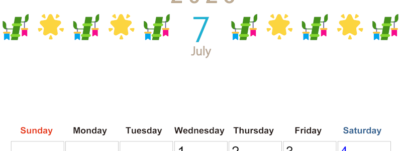 2026年7月カレンダーは縦型日曜始まり でベージュの花がおしゃれ：無料(2026-01370710)