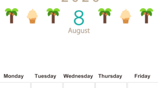 2026年8月カレンダーは縦型日曜始まりで季節感あふれる行事のカラフルなイラストがおしゃれ：無料(2026-01370810)