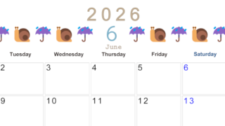 2026年6月カレンダーは横型月曜始まりで季節感あふれる行事のカラフルなイラストがおしゃれ：無料(2026-01370601)