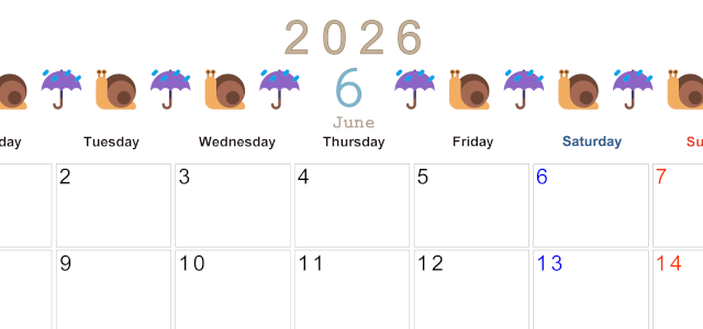 2026年6月カレンダーは横型月曜始まりで季節感あふれる行事のカラフルなイラストがおしゃれ：無料(2026-01370601)